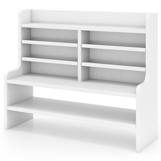 White 6-tier compact storage rack with 4 removable shelves for small spaces, ideal for home office organization.