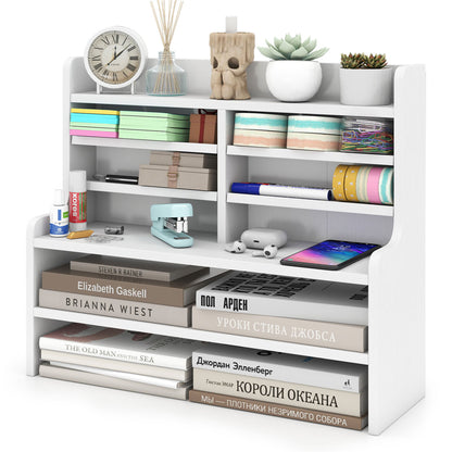 White 6-tier compact storage rack with 4 removable shelves, ideal for small home office or space organization.