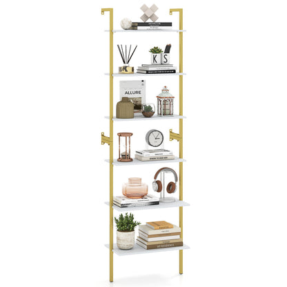 6-Tier Freestanding ladder Storage bookshelf with Metal Frame for Study and Pantry-Rustic Brown