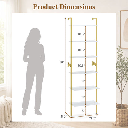 6-Tier Freestanding ladder Storage bookshelf with Metal Frame for Study and Pantry-Rustic Brown