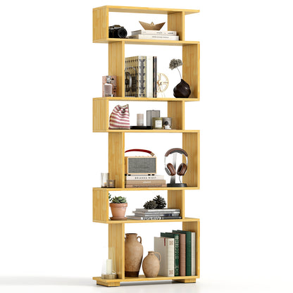 6-Tier Geometric Bookshelf with 2 Anti-Tipping Kits for Home Office-Natural