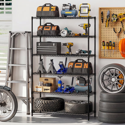 6-Tier Metal Storage Shelving Unit with V-Shaped Wire Rack for Home Garage-Black