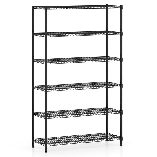 6-Tier Metal Storage Shelving Unit with V-Shaped Wire Rack for Home Garage-Black