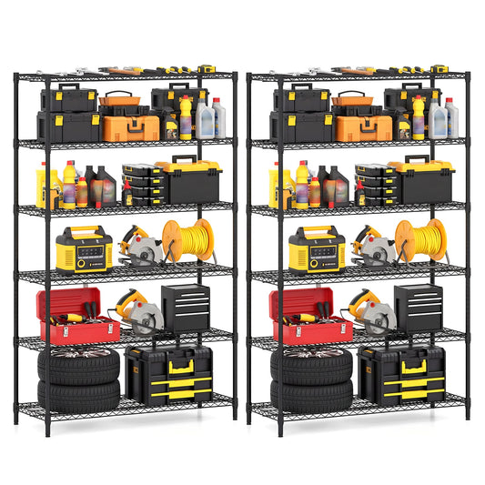 6-Tier Metal Storage Shelving Unit Set of 2 Adjustable Utility Shelf with V-Shaped Wire Rack-Black