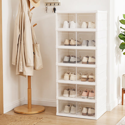 6-Tier Shoe Organizer with Clear Doors and Portable Design for 12 Pairs-White