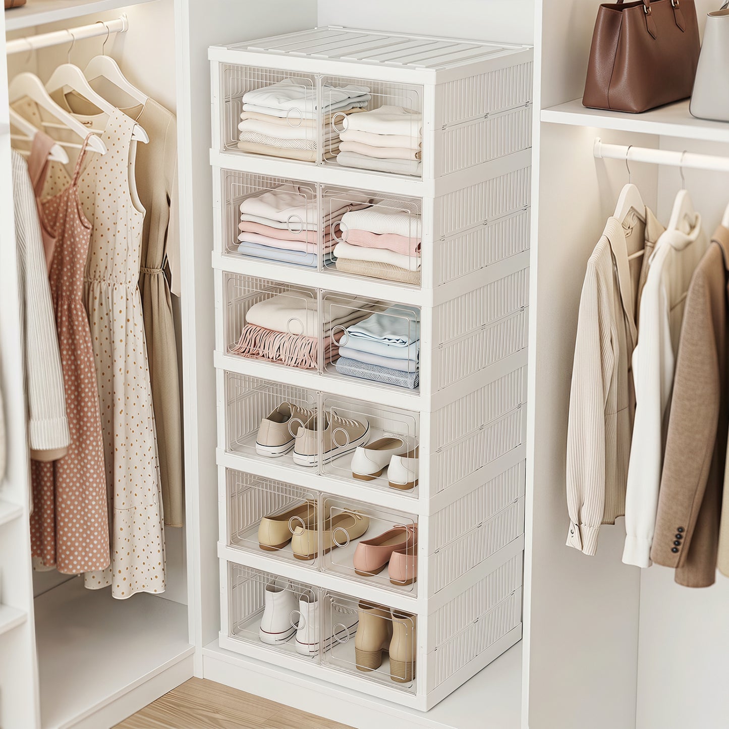6-Tier Shoe Organizer with Clear Doors and Portable Design for 12 Pairs-White