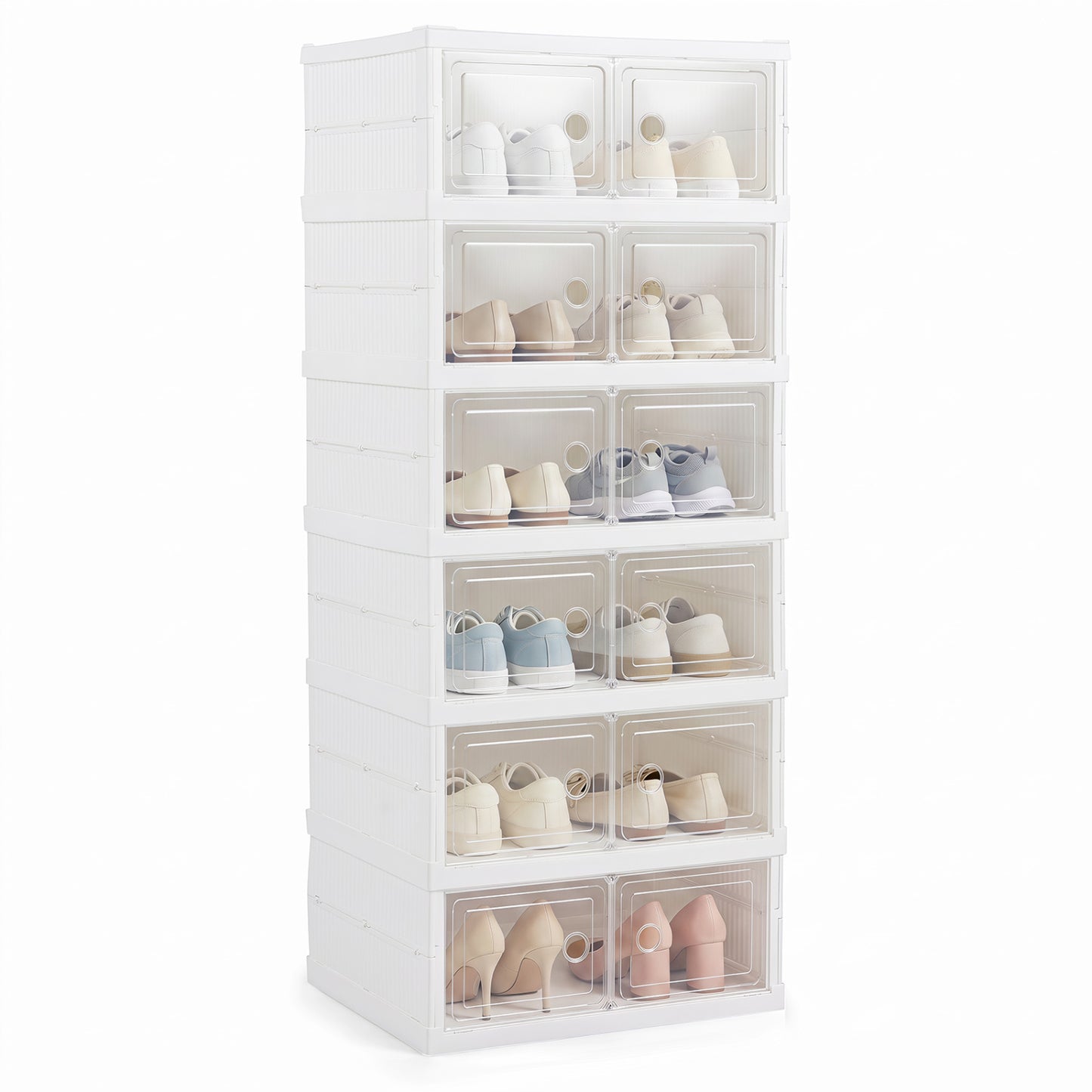 6-Tier Shoe Organizer with Clear Doors and Portable Design for 12 Pairs-White