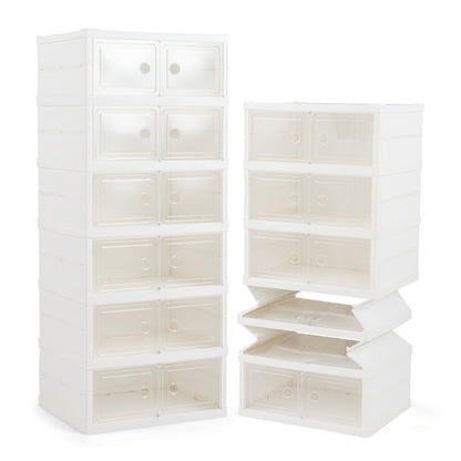 6-Tier Shoe Organizer with Clear Doors and Portable Design for 12 Pairs-White