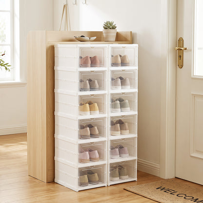 6-Tier Shoe Organizer Set of 2 with Clear Doors and Portable Design for 12 Pairs-White