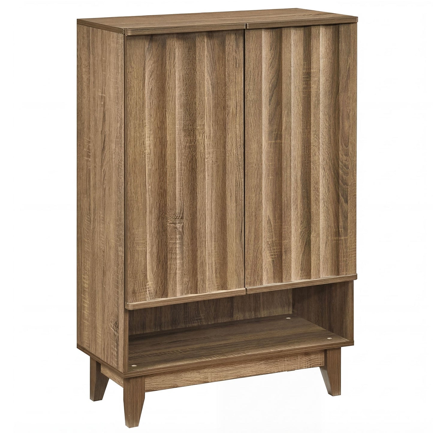 6-Tier Shoe Storage Organizer with 2 Fluted Doors-Oak