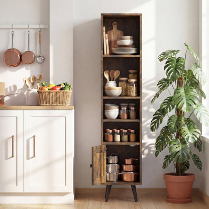 6-Tier Tall Narrow Bookcase 54 Inches Slim Storage Cabinet-Natural