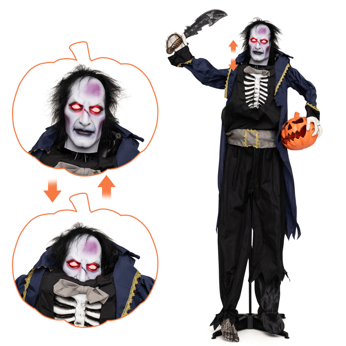 6 ft Animated Halloween Vampire Pirate Decoration with Pop-up Head