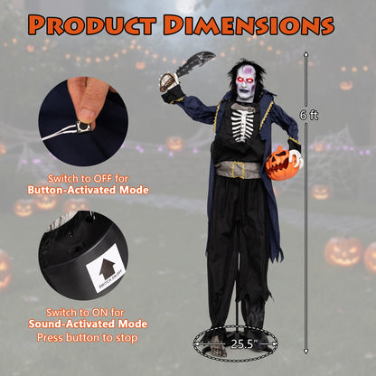 6 ft Animated Halloween Vampire Pirate Decoration with Pop-up Head