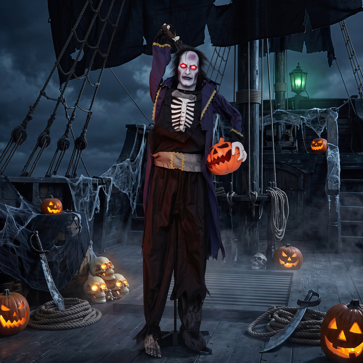 6 ft Animated Halloween Vampire Pirate Decoration with Pop-up Head