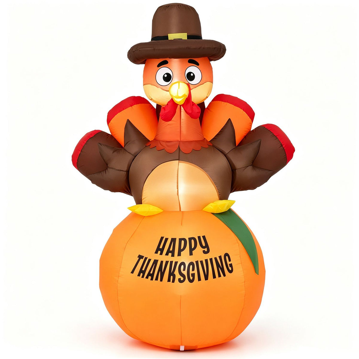 6 ft inflatable Thanksgiving turkey yard decoration with "Happy Thanksgiving" message, perfect for holiday outdoor decor.
