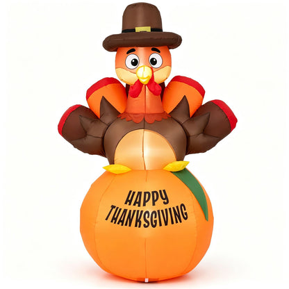 6 ft inflatable Thanksgiving turkey yard decoration with "Happy Thanksgiving" message, perfect for holiday outdoor decor.