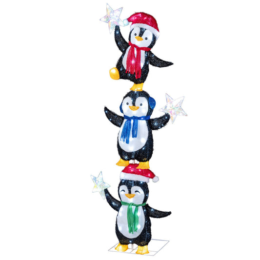 6 ft pre-lit penguin Christmas yard decoration for holiday outdoor decor, featuring festive lights and winter-themed design.