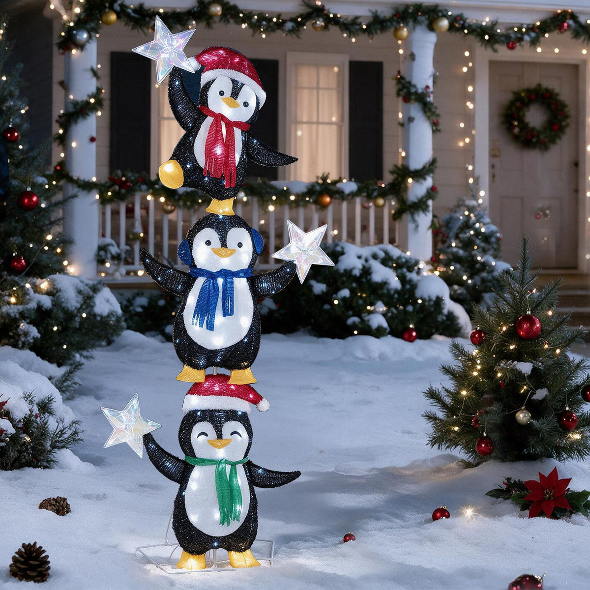 6-foot pre-lit penguin Christmas yard decoration, festive holiday decor with colorful lights, by Wilsons Home Store.