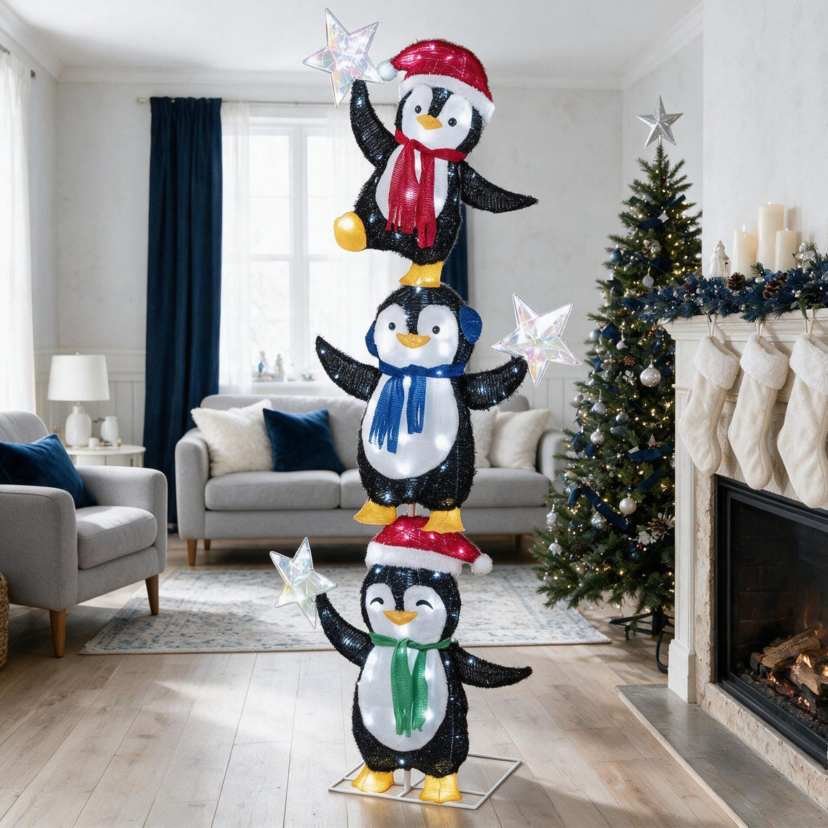 6-foot pre-lit penguin Christmas yard decoration with holiday lights, perfect for winter outdoor holiday decor.