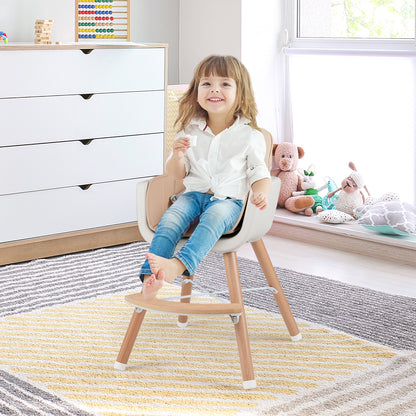 6-in-1 Convertible Wooden Highchair with Safety Harness and Adjustable Legs-Light Brown