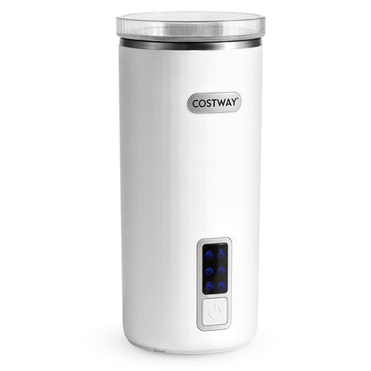 White 6-in-1 electric milk steamer with stainless steel interior, compact kitchen appliance by Wilsons Home Store.