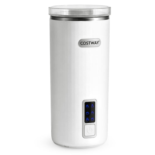 White 6-in-1 electric milk steamer with stainless steel interior, compact kitchen appliance by Wilsons Home Store.
