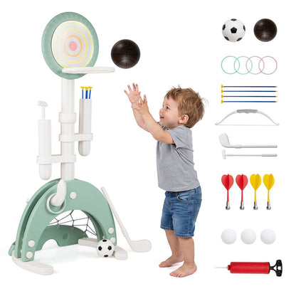 6-in-1 Toddler Basketball Hoop with 8 Adjustable Height for Indoor Outdoor 3+ Years-Gray