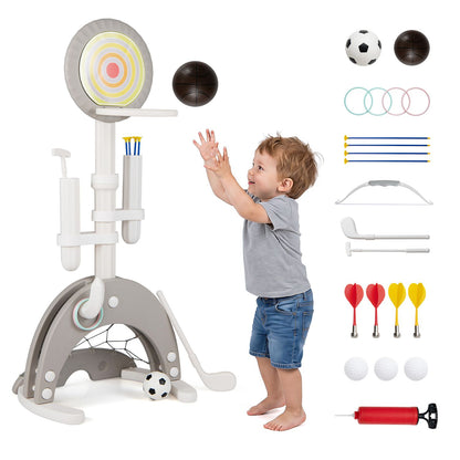 6-in-1 Toddler Basketball Hoop with 8 Adjustable Height for Indoor Outdoor 3+ Years-Gray
