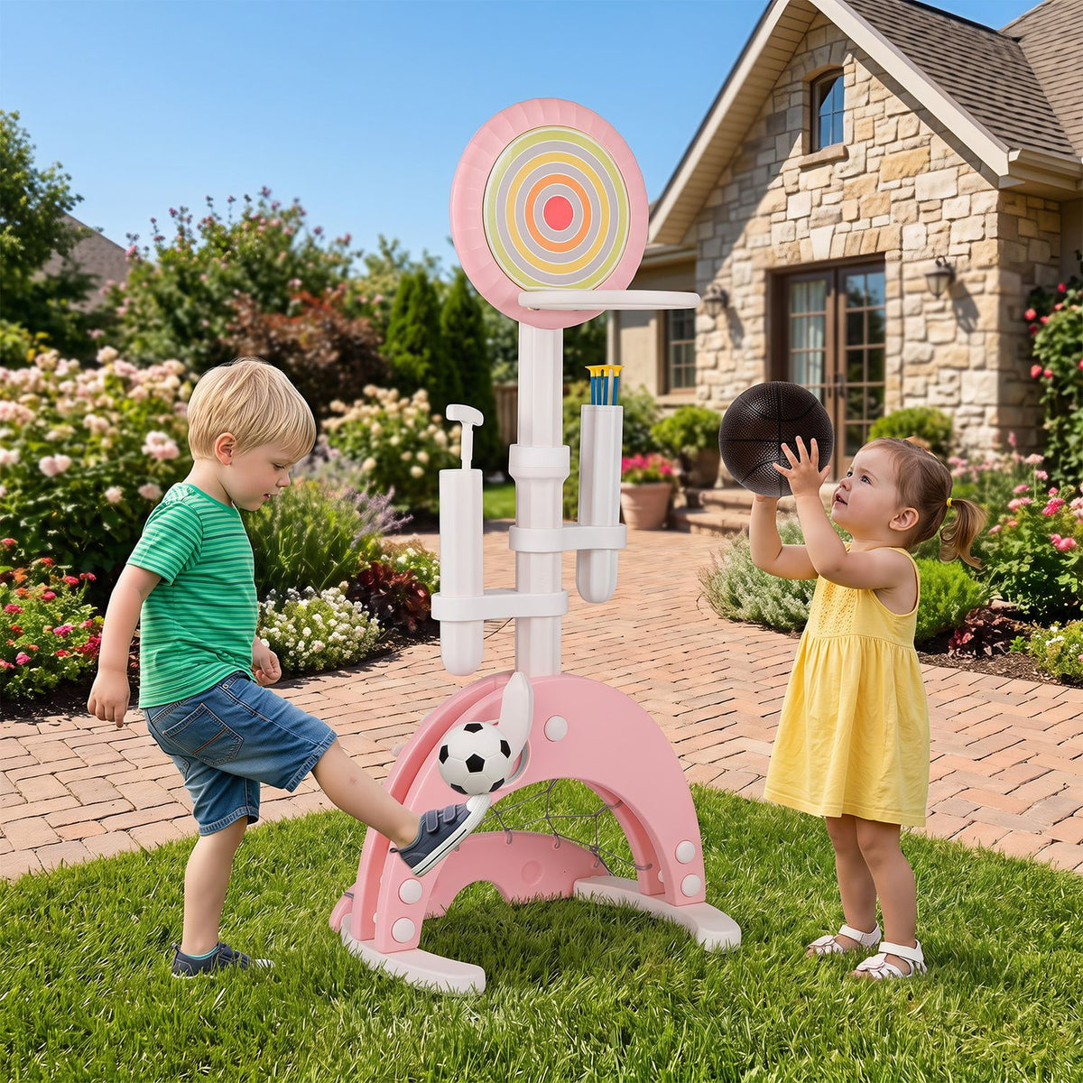 6-in-1 Toddler Basketball Hoop with 8 Adjustable Height for Indoor Outdoor 3+ Years-Gray