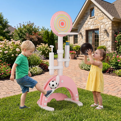 6-in-1 Toddler Basketball Hoop with 8 Adjustable Height for Indoor Outdoor 3+ Years-Gray