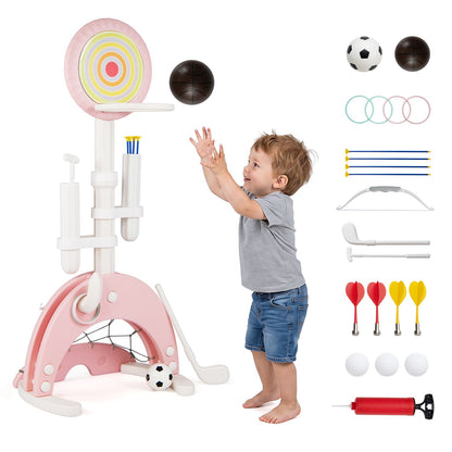 6-in-1 Toddler Basketball Hoop with 8 Adjustable Height for Indoor Outdoor 3+ Years-Gray