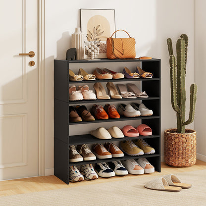 6-tier Shoe Rack with Anti-tipping Device for Entryway-Black
