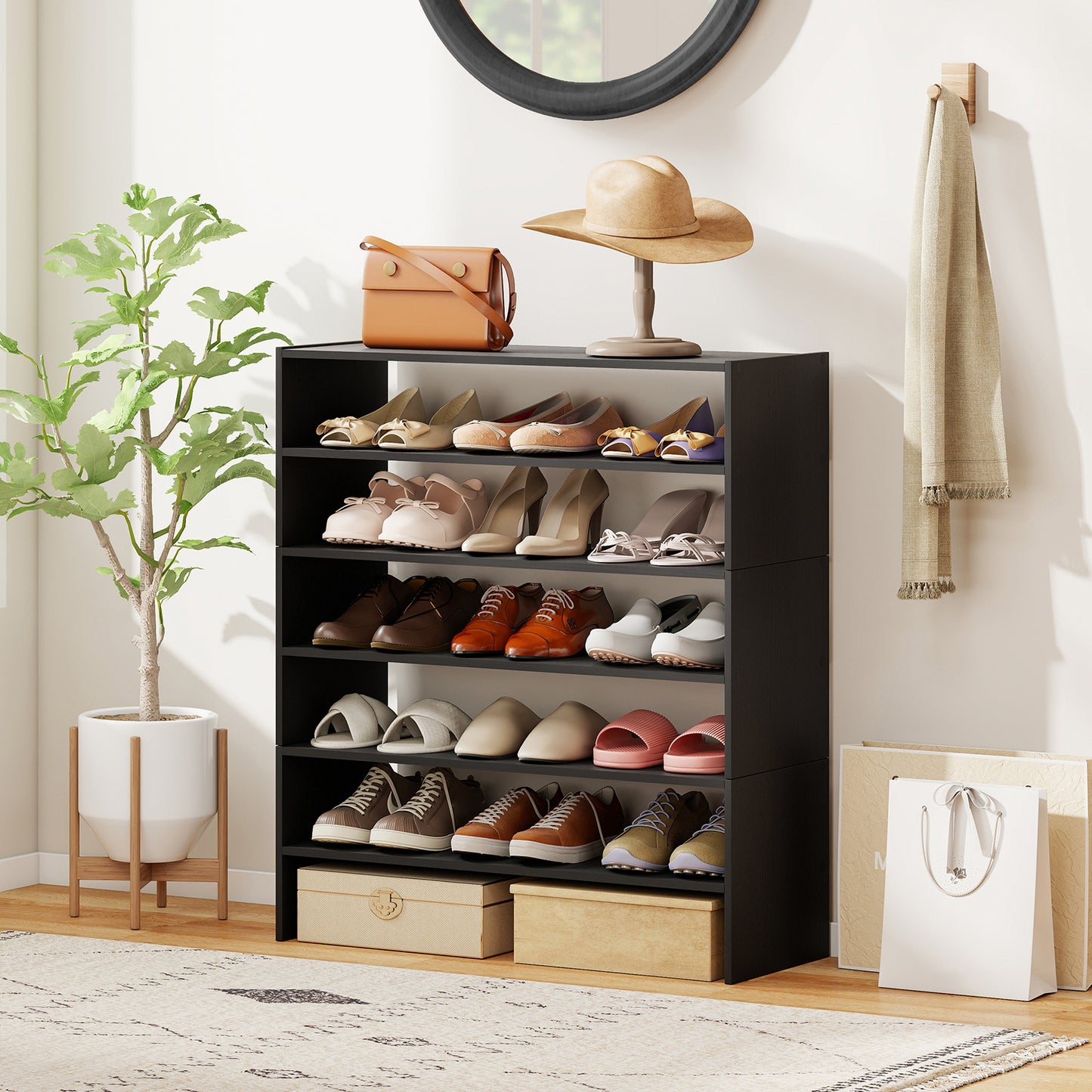 6-tier Shoe Rack with Anti-tipping Device for Entryway-Black
