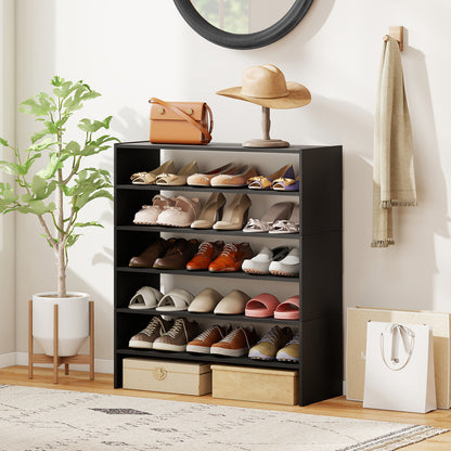 6-tier Shoe Rack with Anti-tipping Device for Entryway-Black