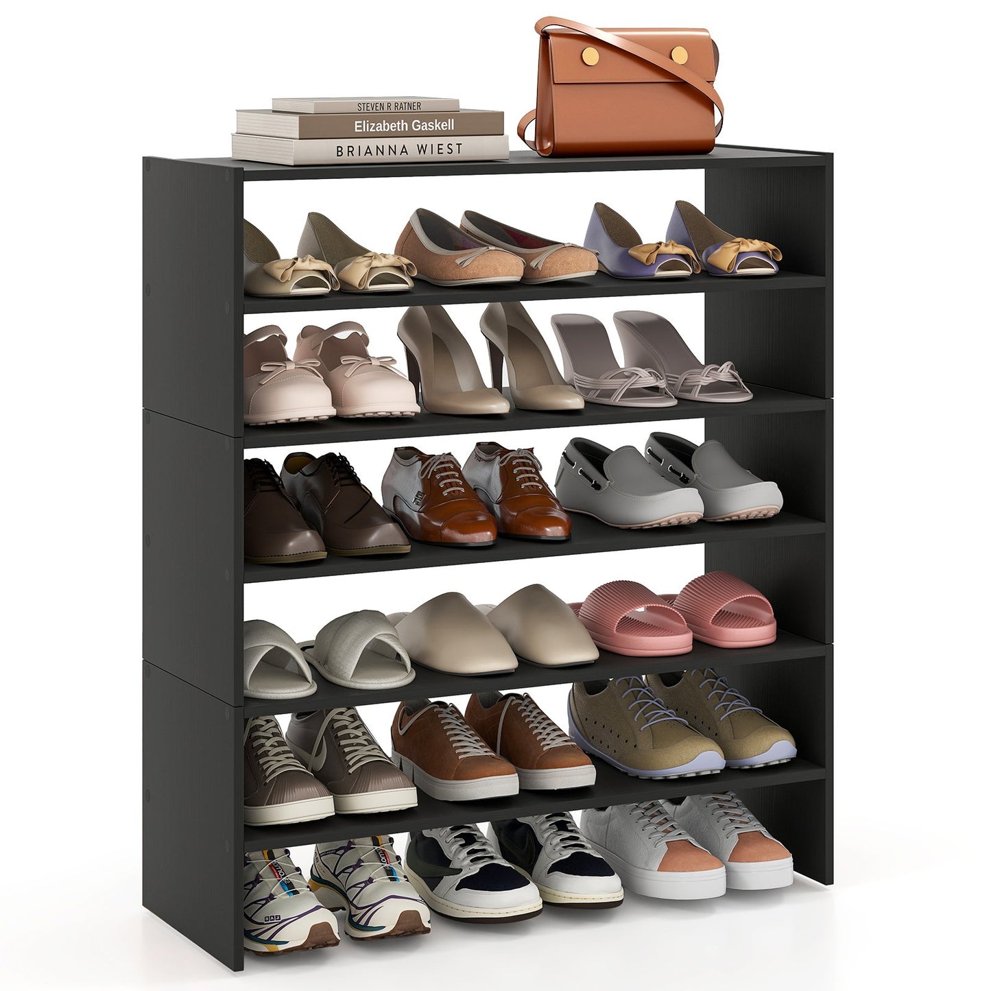 6-tier Shoe Rack with Anti-tipping Device for Entryway-Black