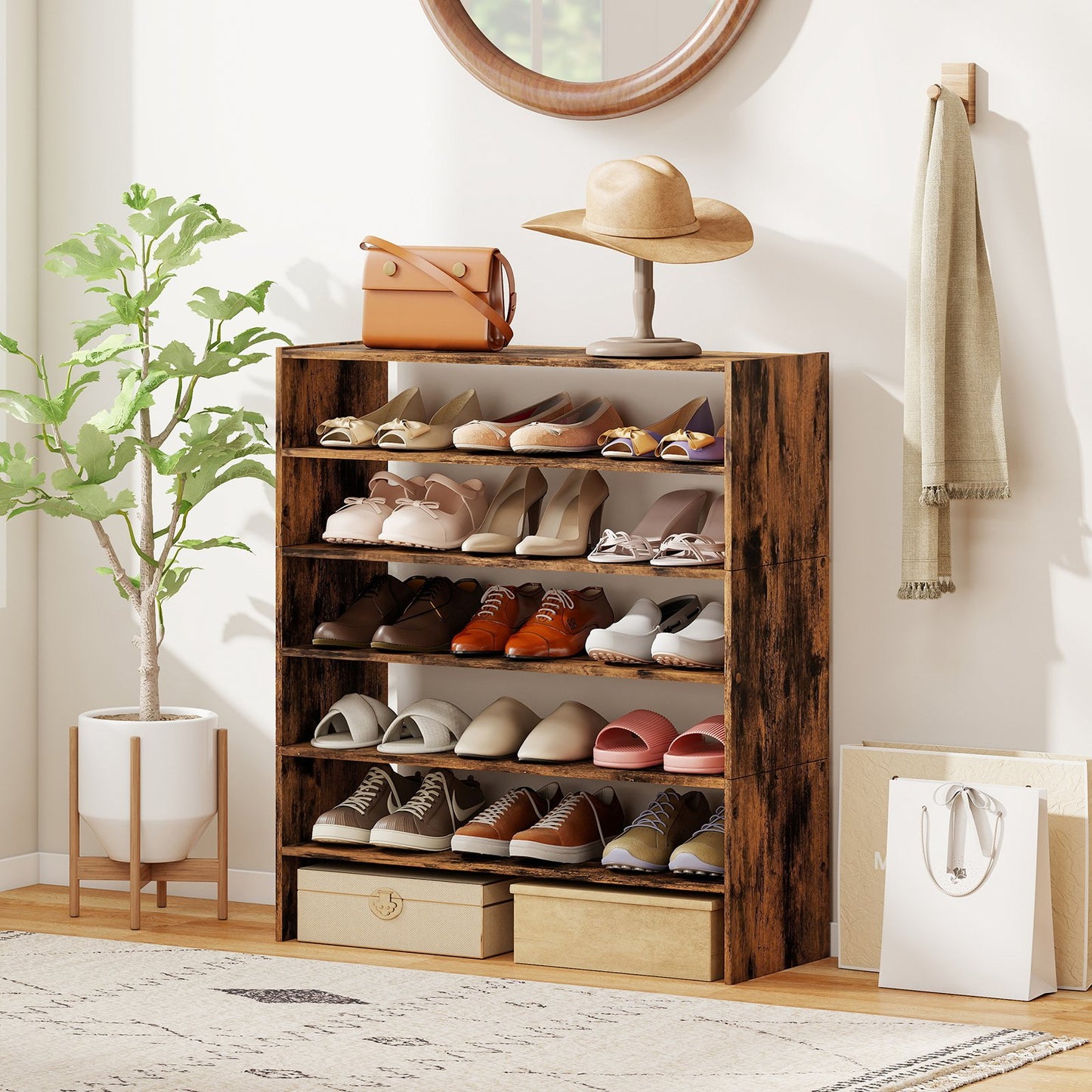 6-tier Shoe Rack with Anti-tipping Device for Entryway-Black