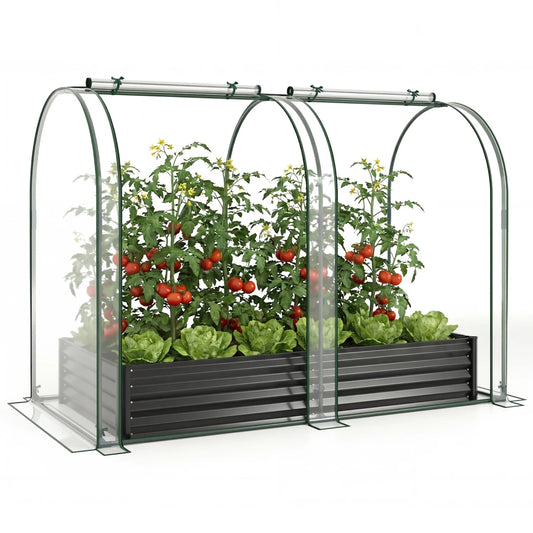 6 x 3 x 1 FT Galvanized Raised Garden Bed with Greenhouse Cover-Black