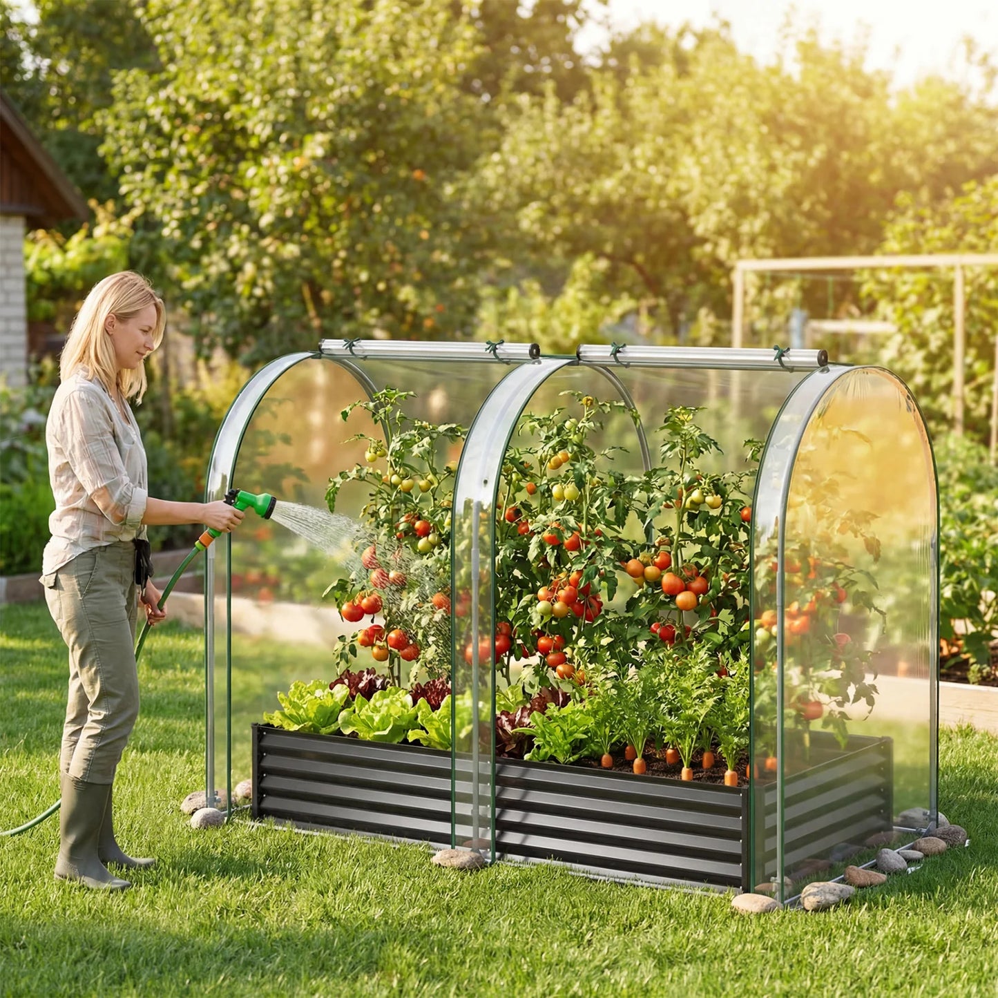 Galvanized raised garden bed with greenhouse cover, 6 x 3 x 1 ft, outdoor garden planter by Direct by Wilsons Home Store