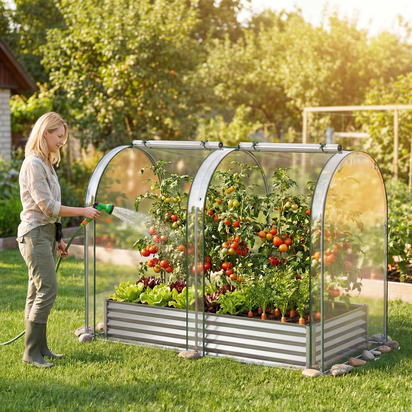 Galvanized raised garden bed with green cover, 6 x 3 x 1 ft, outdoor garden bed by Wilsons Home Store