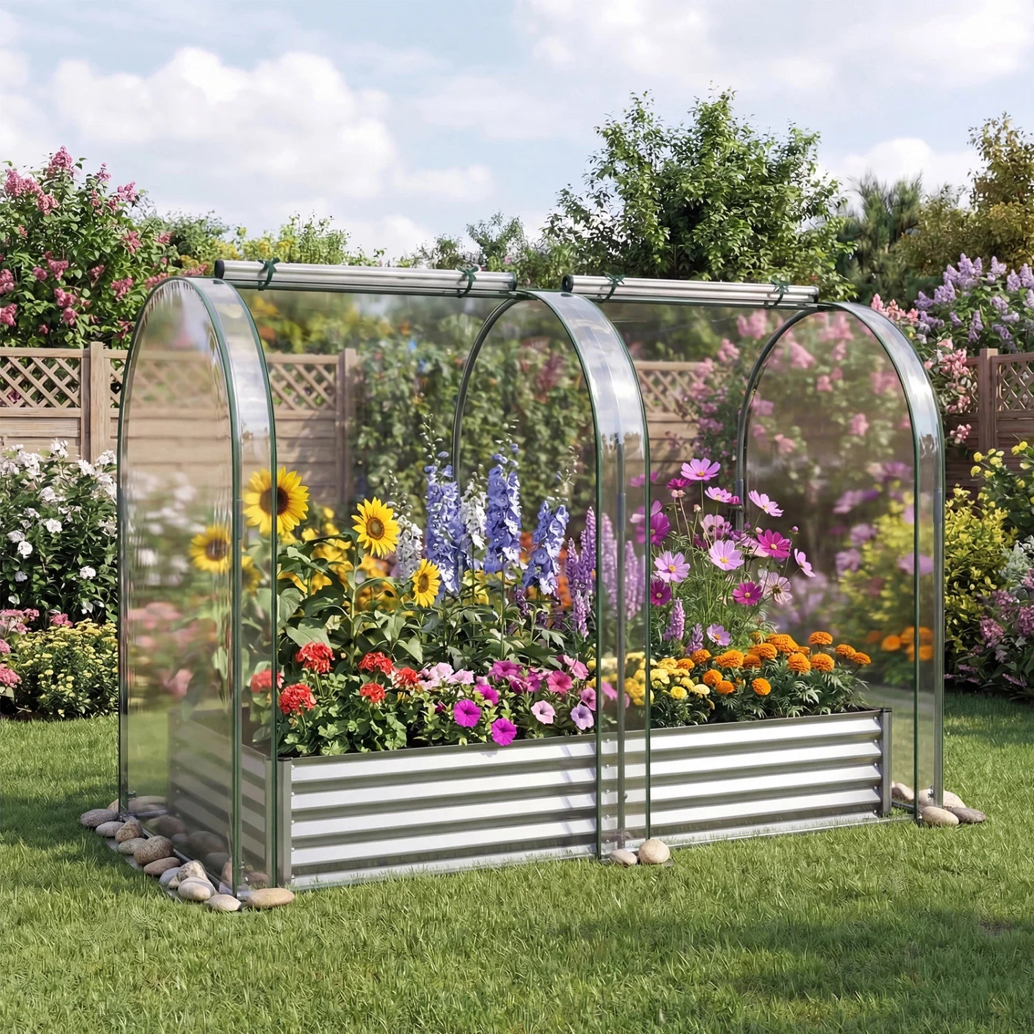 Galvanized raised garden bed with greenhouse cover, 6x3x1 ft, outdoor garden bed for vegetables and flowers, black finish