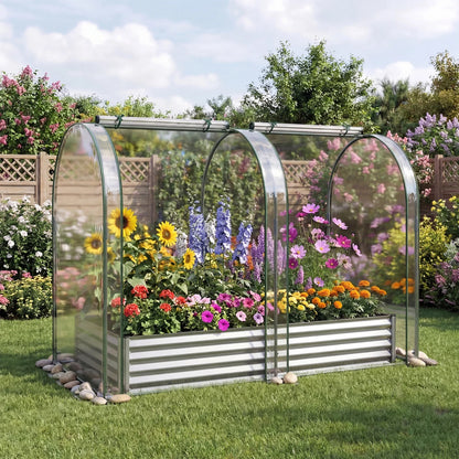 Galvanized raised garden bed with greenhouse cover, 6x3x1 ft, outdoor garden bed for vegetables and flowers, black finish