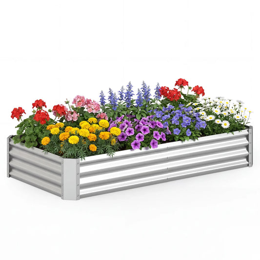 6 x 3 x 1 FT Galvanized Raised Garden Bed with Open-Ended Base-Silver