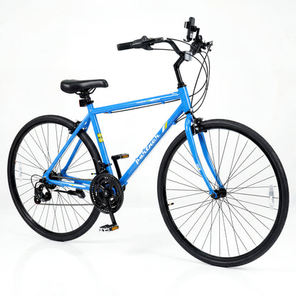 700C Hybrid Bike for Adult with 18-Speed Shimano Drivetrain and Phone Holder-Black