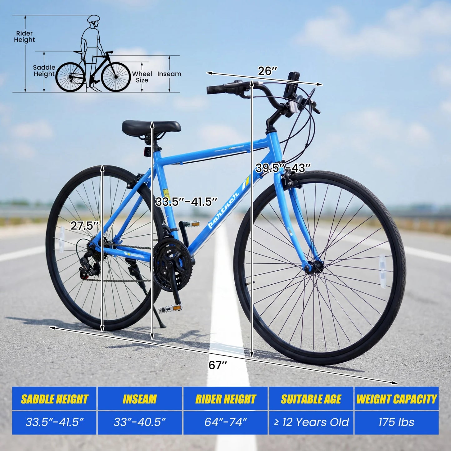 700C Hybrid Bike for Adult with 18-Speed Shimano Drivetrain and Phone Holder-Black