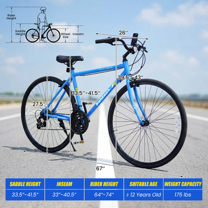 700C Hybrid Bike for Adult with 18-Speed Shimano Drivetrain and Phone Holder-Black