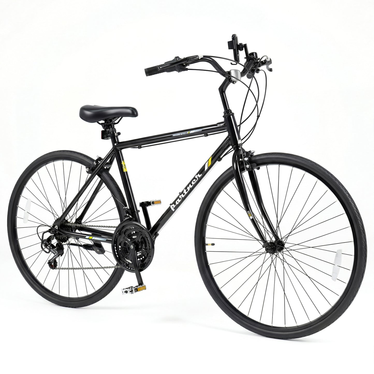 700C Hybrid Bike for Adult with 18-Speed Shimano Drivetrain and Phone Holder-Black