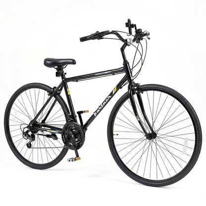 700C Hybrid Bike for Adult with 18-Speed Shimano Drivetrain and Phone Holder-Black