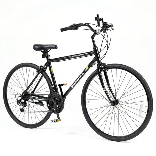 700C Hybrid Bike for Adult with 18-Speed Shimano Drivetrain and Phone Holder-Black