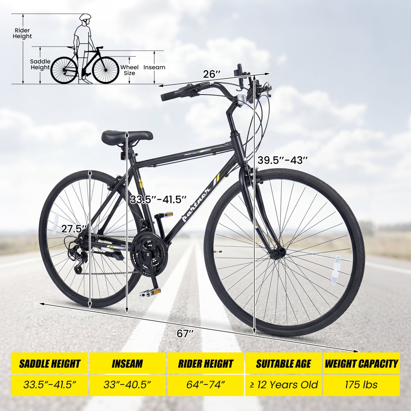700C Hybrid Bike for Adult with 18-Speed Shimano Drivetrain and Phone Holder-Black