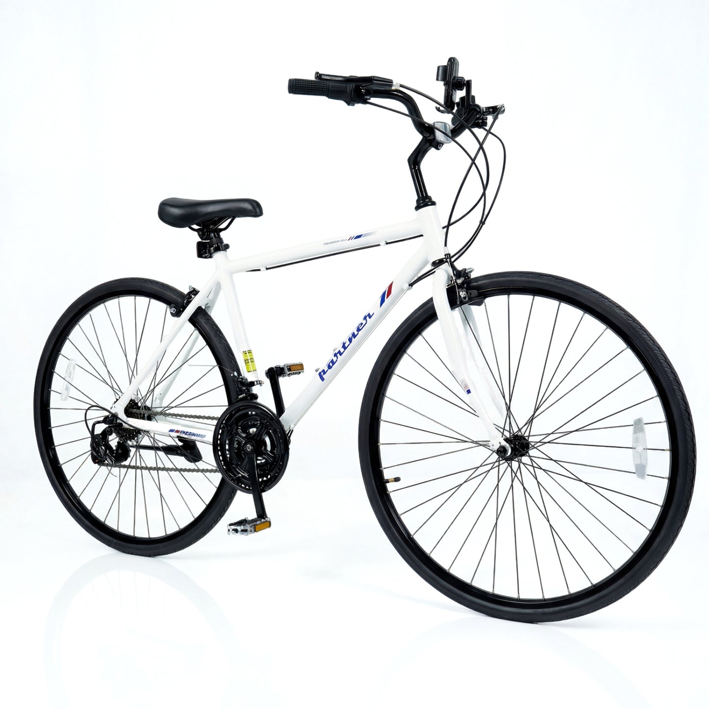 700C Hybrid Bike for Adult with 18-Speed Shimano Drivetrain and Phone Holder-Black